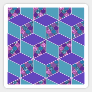 Mermaid Scale Purple and Teal Cubed Geometric Pattern Magnet